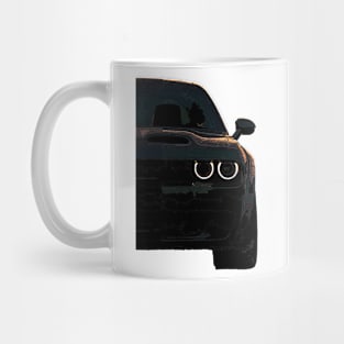 Dark Fury: BLACK Dodge Challenger Fiery Front Half Body Posterize Car Design Mug